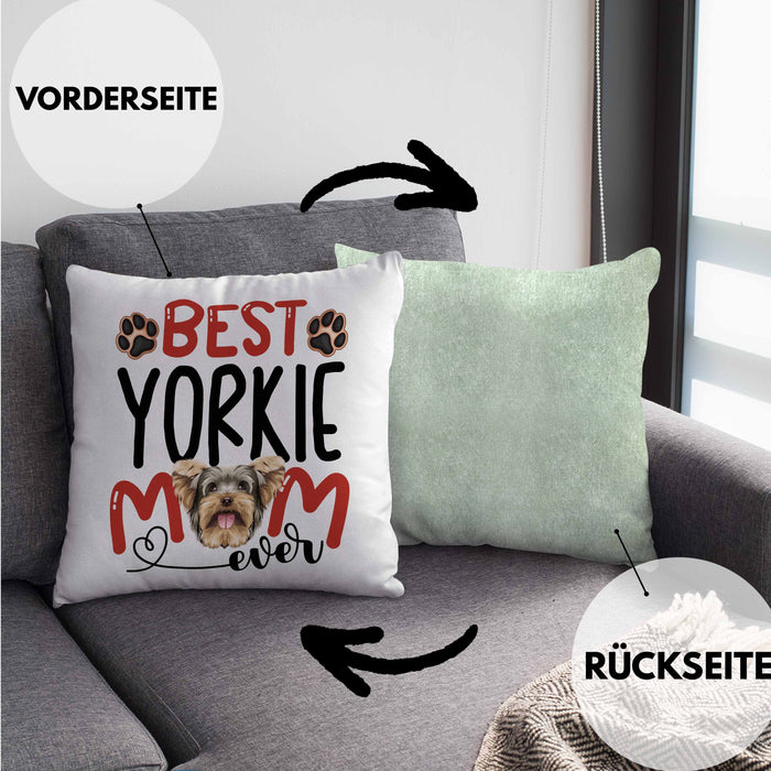 Yorkie Mom Besitzerin Kissen mit Füllung 40x40 Geschenk Lustiger Spruch Geschenkidee Besitzerin Yorkie Mama (Grau) Grün Trendation