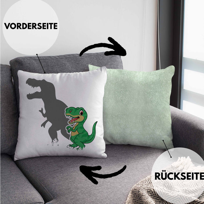 T-Rex Kissen mit Füllung 40x40 Geschenk Schatten Dinosaurier-Liebhaber Geschenkidee Jungs Geburtstag (Grau) Grün Trendation