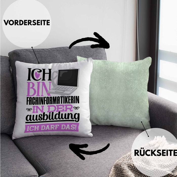 Fachinformatikerin Ausbildung Start Geschenk Kissen mit Füllung 40x40 Ich Bin Fachinformatikerin In Der Ausbildung Ich Darf Das Geschenkidee (Grau) Grün Trendation