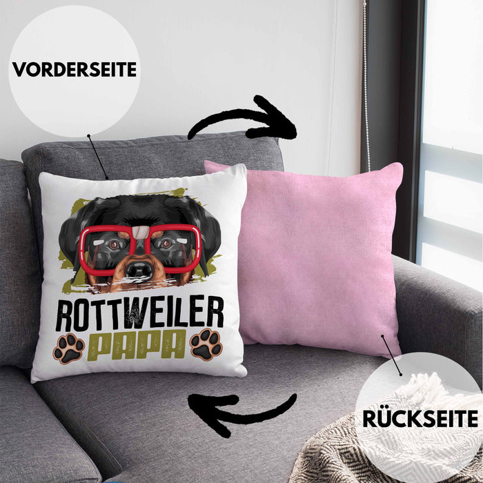Rottweiler Papa Besitzer Kissen mit Füllung 40x40 Geschenk Lustiger Spruch Geschenkidee Rottweiler Liebhaber (Grau) Rosa Trendation