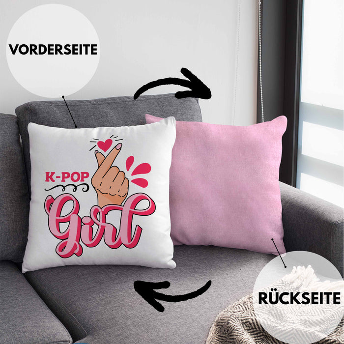 K-Pop Girl Kissen mit Füllung 40x40 Geschenkidee für K-Pop Fans Asiatische Musik (Grau) Rosa Trendation