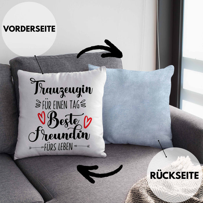 Trauzeugin Kissen mit Füllung 40x40 Geschenk Beste Freundin Überraschung Beste Trauzeugin Spruch Geschenkidee (Grau) Blau Trendation