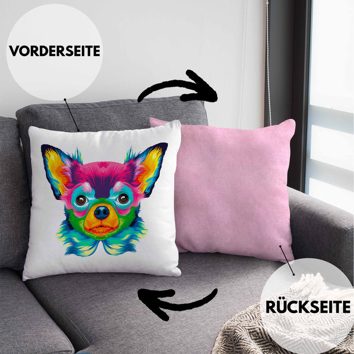 Chihuhahua Mama Besitzer Kissen mit Füllung 40x40 Geschenkidee Frauchen Herrchen Herz Bunte geschenkidee (Grau) Rosa Trendation