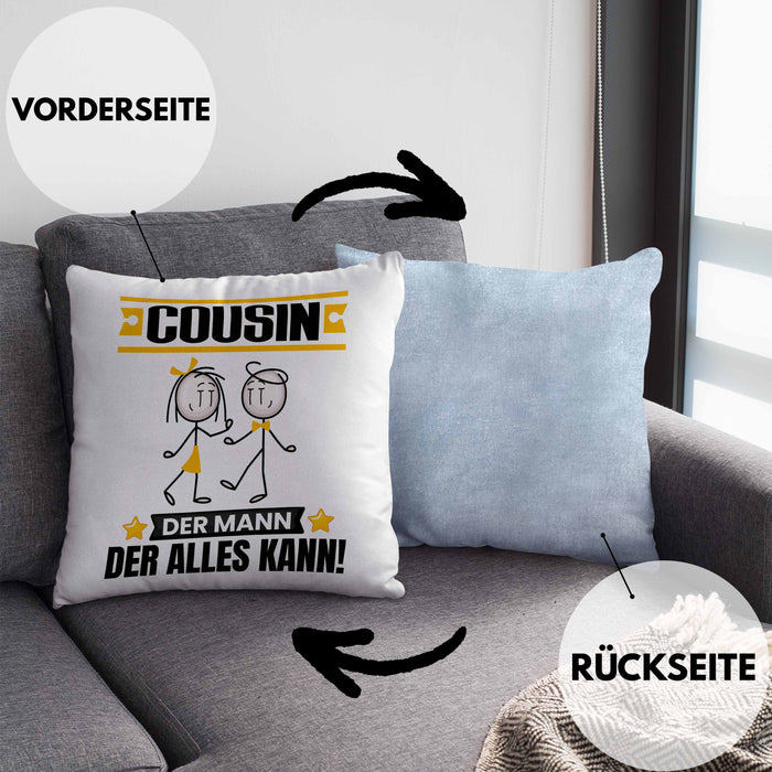 Cousin Kissen mit Füllung 40x40 Geschenk für Cousin Der Mann Der Alles Kann Geschenkidee zum Geburtstag (Grau) Blau Trendation