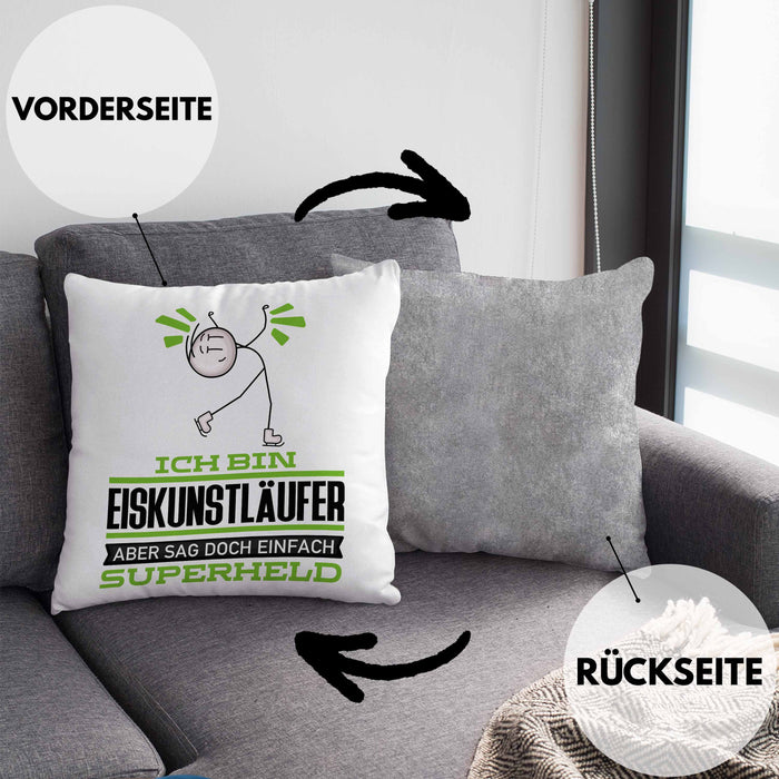 Eiskunstläufer Geschenk Kissen mit Füllung 40x40 Ich Bin Eiskunstläufer Aber Sag Doch Einfach Superheld Lustige Geschenkdiee für Eiskunstläufer (Grau) Grau Trendation