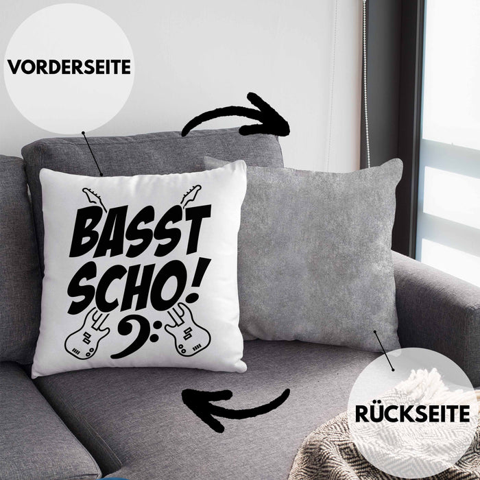 Bassist Kissen mit Füllung 40x40 Geschenk Bass-Spieler Geschenkidee Basst Scho ! (Grau) Grau Trendation