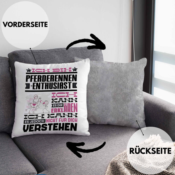 Pferderennen-Enthusiast Geschenk Kaffee-Kissen mit Füllung 40x40 Geschenkidee für Pferderennen-Enthusiast Ich Bin Pferderennen-Enthusiast Ich Kann Es Dir Erklären Jedoch Nicht Für Dich Verstehen Spruch Lustig (Grau) Grau Trendation