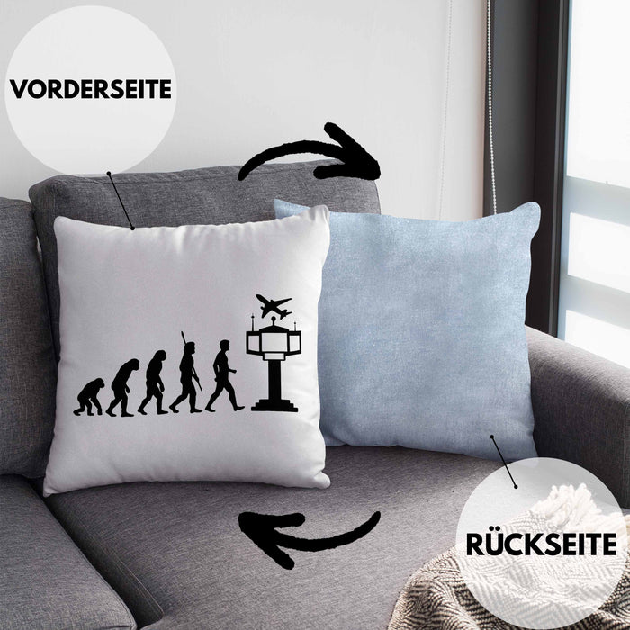 Fluglotse Kissen mit Füllung 40x40 Geschenk Flughafen Arbeiter Geschenkidee Evolution (Grau) Blau Trendation