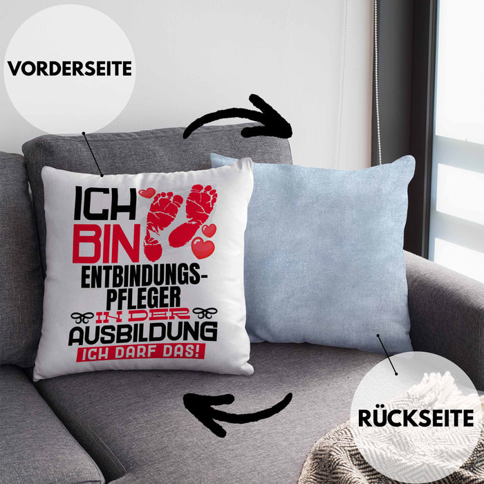 Entbindungspfleger Ausbildung Kissen mit Füllung 40x40 Geschenk Ich Bin Entbindungspfleger In Der Ausbildung Ich Darf Das Geschenkidee Spruch (Grau) Blau Trendation