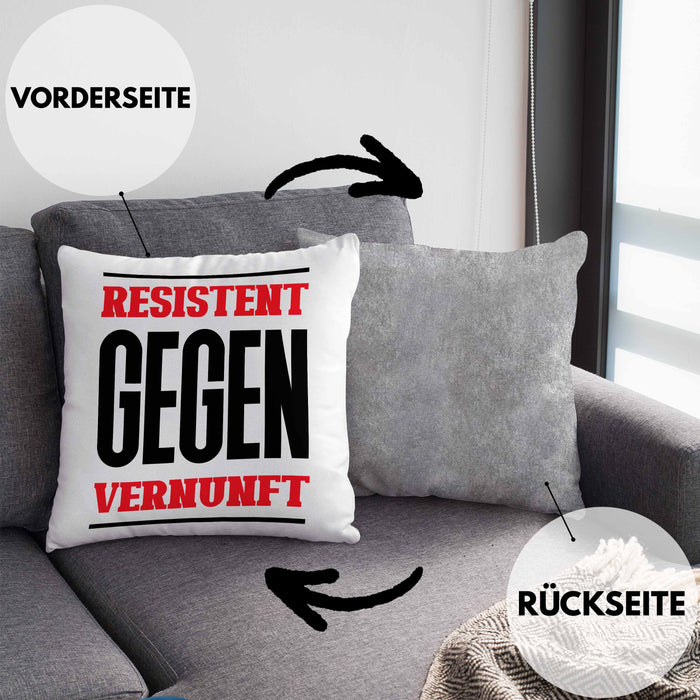 System Kissen mit Füllung 40x40 Geschenk Spruch Lustig Resistent Gegen Vernupft Geschenkidee Geburtstag (Grau) Grau Trendation