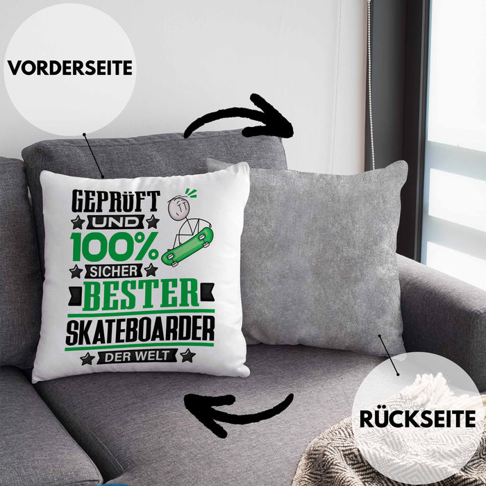 Skateboarder Geschenk Lustiger Spruch für Skateboarder Geschenkidee Bester Skateboarder Der WeltKissen mit Füllung 40x40 (Grau) Grau Trendation