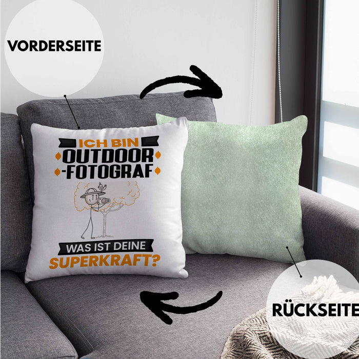Outdoor-Fotograf Kissen mit Füllung 40x40 Geschenk für Outdoor-Fotograf Geburtstag Lustiger Spruch Was Ist Deine Superkraft (Grau) Grün Trendation