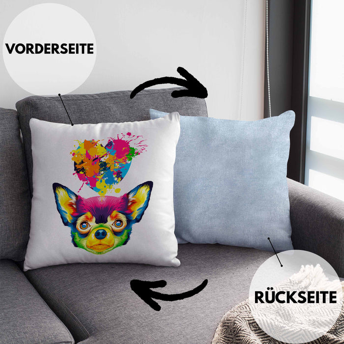 Chihuahua Herz Farbe Besitzer Kissen mit Füllung 40x40 Geschenk Lustiger Spruch Geschenkidee Chihuahua Liebhaber (Grau) Blau Trendation