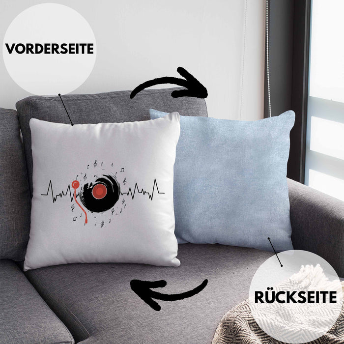 Schallplatte Geschenk Vinyl Herzschlag Vintage Retro Musik DJ Geschenk Kissen mit Füllung 40x40 (Grau) Blau Trendation
