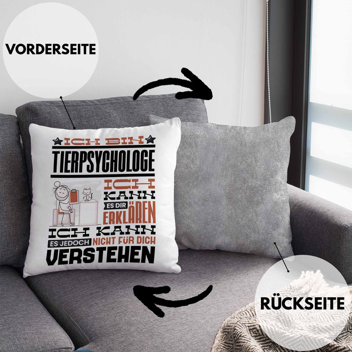 Tierpsychologe Geschenk Kaffee-Kissen mit Füllung 40x40 Geschenkidee für Tierpsychologe Ich Bin Tierpsychologe Ich Kann Es Dir Erklären Jedoch Nicht Für Dich Verstehen Spruch Lustig (Grau) Grau Trendation