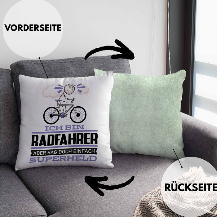 Radfahrer Geschenk Kissen mit Füllung 40x40 Ich Bin Radfahrer Aber Sag Doch Einfach Superheld Lustige Geschenkdiee für Radfahrer (Grau) Grün Trendation