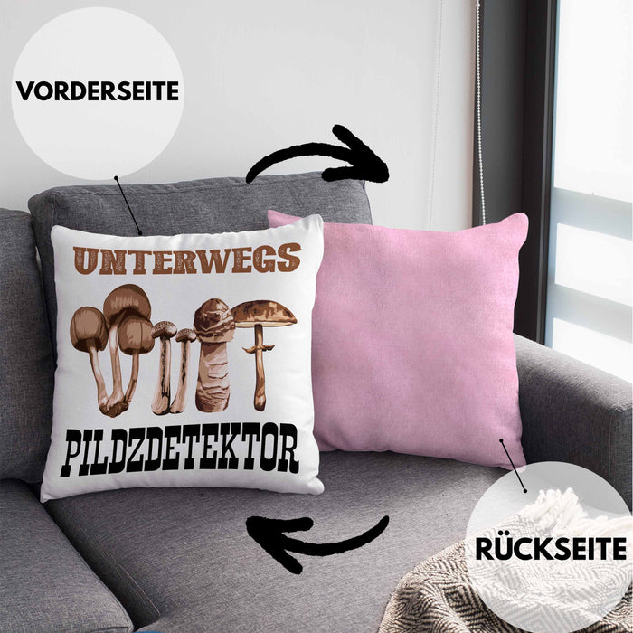 Pilzsammler Geschenk Kissen mit Füllung 40x40 Pilze Sammeln Geschenkidee Pilzsucher Pilzliebhaber Spruch (Grau) Rosa Trendation