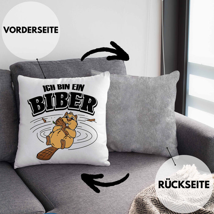 Bieber Kissen mit Füllung 40x40 Biebermotiv Geschenk Tierwohlhaber (Grau) Grau Trendation