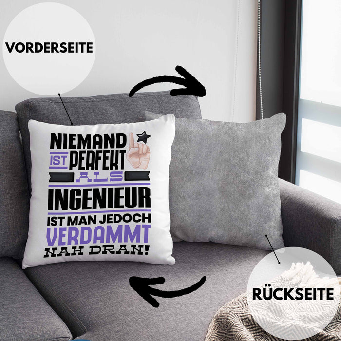 Ingenieur Geschenk Kissen mit Füllung 40x40 Lustige Geschenkidee für Ingenieur Geburtstag Niemand Ist Perfekt Aber Als Ingenieur Ist Man Nah Dran (Grau) Grau Trendation
