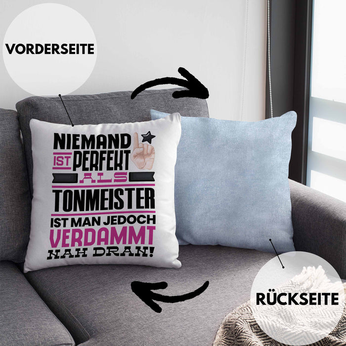 Tonmeister Geschenk Kissen mit Füllung 40x40 Lustige Geschenkidee für Tonmeister Geburtstag Niemand Ist Perfekt Aber Als Tonmeister Ist Man Nah Dran (Grau) Blau Trendation