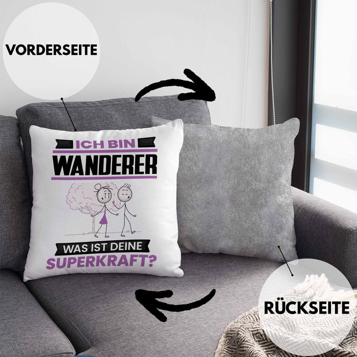 Wandern Kissen mit Füllung 40x40 Geschenk für Wandern Geburtstag Lustiger Spruch Was Ist Deine Superkraft (Grau) Grau Trendation