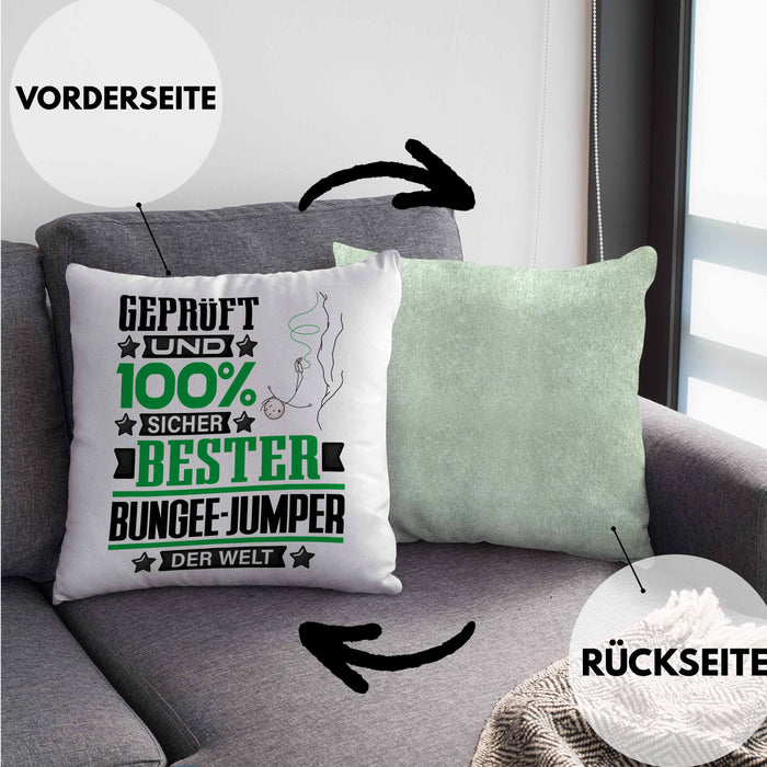 Bungee-Jumper Geschenk Lustiger Spruch für Bungee-Jumper Geschenkidee Bester Bungee-Jumper Der WeltKissen mit Füllung 40x40 (Grau) Grün Trendation