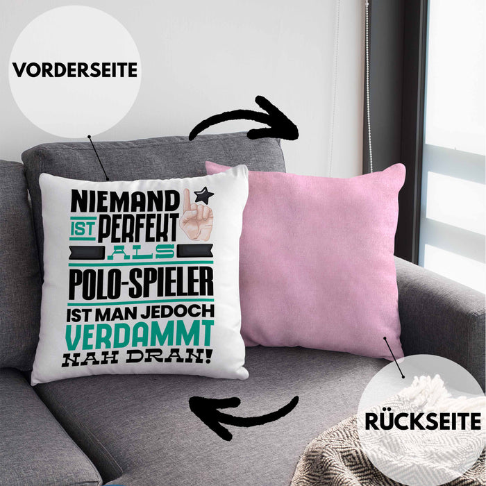 Polo-Spieler Geschenk Kissen mit Füllung 40x40 Lustige Geschenkidee für Polo-Spieler Geburtstag Niemand Ist Perfekt Aber Als Polo-Spieler Ist Man Nah Dran (Grau) Rosa Trendation