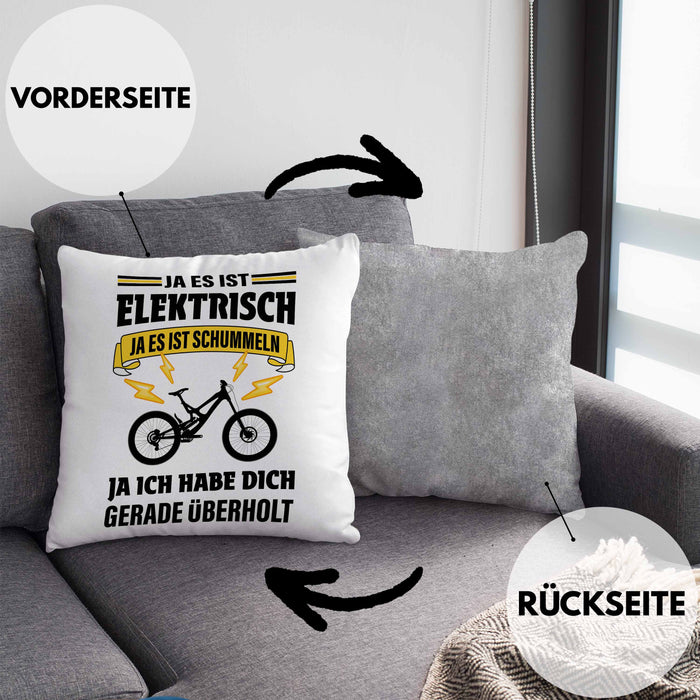 Elektrofahrrad E-Bike Kissen mit Füllung 40x40 mit Spruch Geschenk Ebike Lustige Geschenke (Grau) Grau Trendation