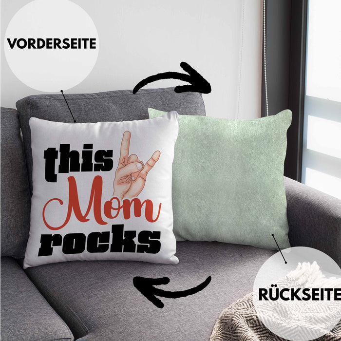 This Mom Rocks Lustige Kissen mit Füllung 40x40 Mama Rockn Roll Geschenkidee (Grau) Grün Trendation