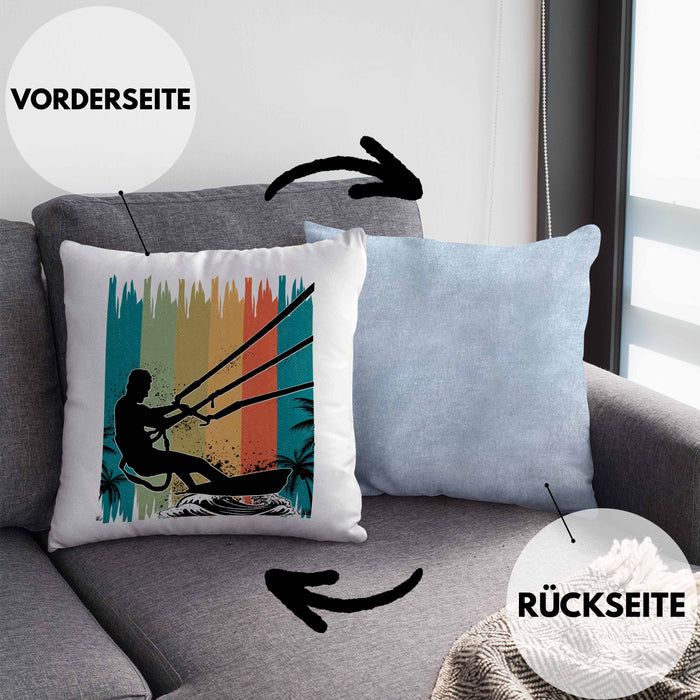Kitesurfing Kissen mit Füllung 40x40 Geschenk für Kitesurfer Geschenkidee (Grau) Blau Trendation