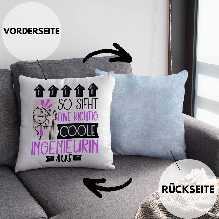 Ingenieurin Geschenk Kissen mit Füllung 40x40 Lustig Geschenkidee für Ingenieurin Geburtstag So Sieht Eine Richtig Coole Ingenieurin Aus Frauen Spruch (Grau) Blau Trendation