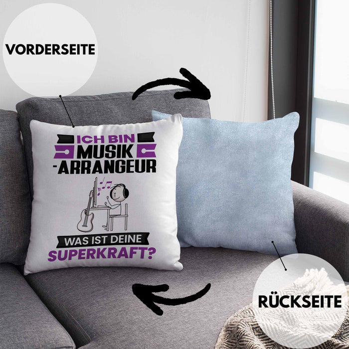 Musikarrangeur Kissen mit Füllung 40x40 Geschenk für Musikarrangeur Geburtstag Lustiger Spruch Was Ist Deine Superkraft (Grau) Blau Trendation