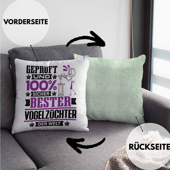 Vogelzüchter Geschenk Lustiger Spruch für Vogelzüchter Geschenkidee Bester Vogelzüchter Der WeltKissen mit Füllung 40x40 (Grau) Grün Trendation