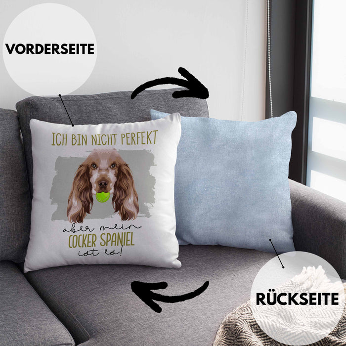 Cocker Spaniel Besitzer Kissen mit Füllung 40x40 Geschenk Lustiger Spruch Geschenkidee Besitzerin Ich Bin Nicht toll Aber Mein Cocker Spaniel Ist Es (Grau) Blau Trendation