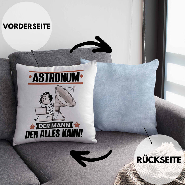 Astronom Kissen mit Füllung 40x40 Geschenk für Astronom Der Mann Der Alles Kann Geschenkidee zum Geburtstag (Grau) Blau Trendation