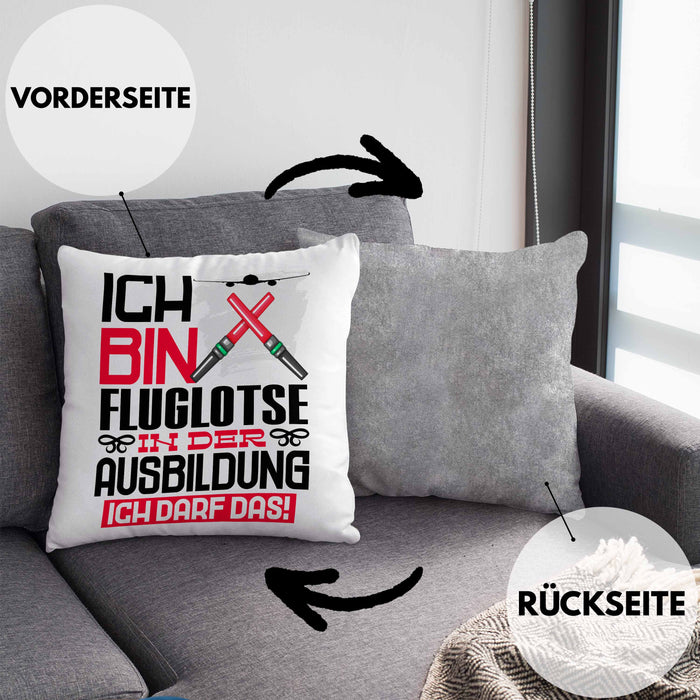 Fluglotse Ausbildung Kissen mit Füllung 40x40 Geschenk Ich Bin Fluglotse In Der Ausbildung Ich Darf Das Geschenkidee Spruch (Grau) Grau Trendation