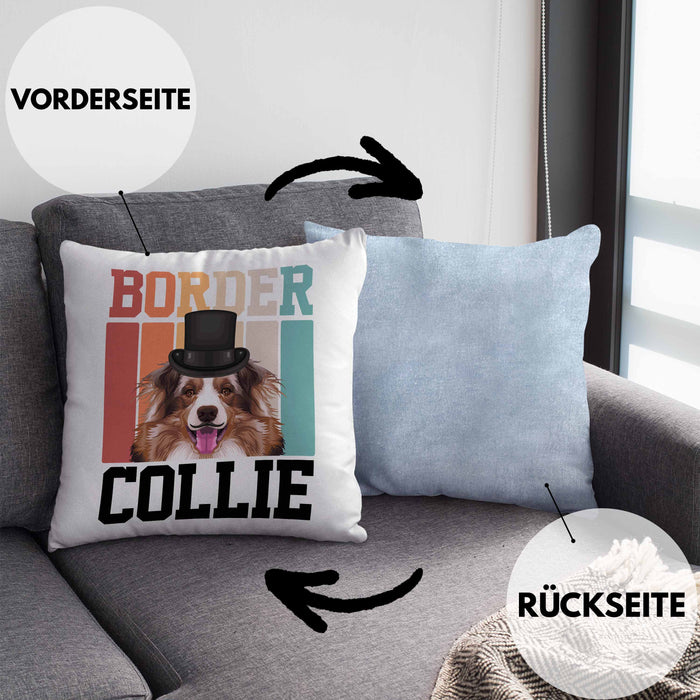 Border Collies Besitzer Kissen mit Füllung 40x40 Geschenk Lustiger Spruch Geschenkidee Retro Vinatge Border Collies (Grau) Blau Trendation