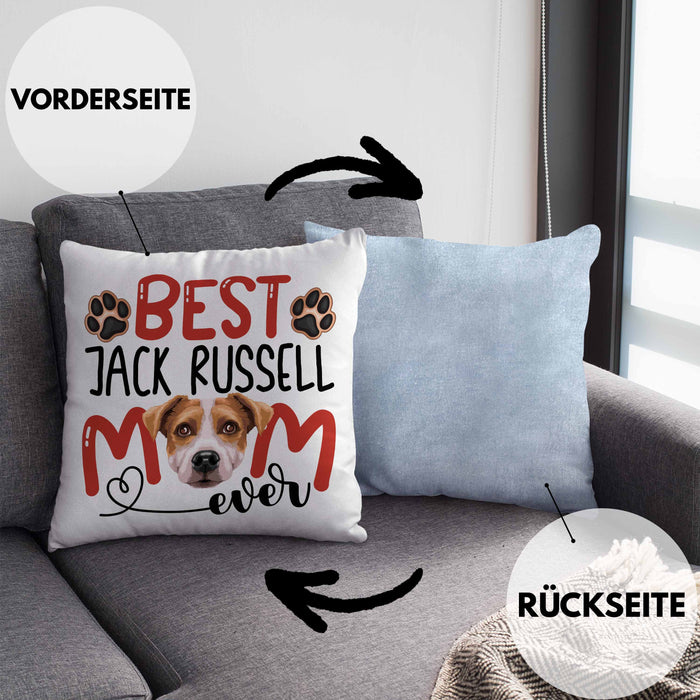 Jack Russell Mom Besitzerin Kissen mit Füllung 40x40 Geschenk Lustiger Spruch Geschenkidee Besitzerin Jack Russell Mama (Grau) Blau Trendation