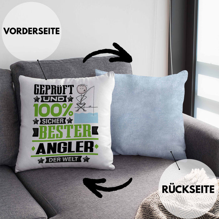 Angler Geschenk Lustiger Spruch für Angler Geschenkidee Bester Angler Der WeltKissen mit Füllung 40x40 (Grau) Blau Trendation