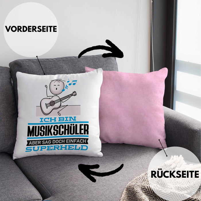 Musikschüler Geschenk Kissen mit Füllung 40x40 Ich Bin Musikschüler Aber Sag Doch Einfach Superheld Lustige Geschenkdiee für Musikschüler (Grau) Rosa Trendation