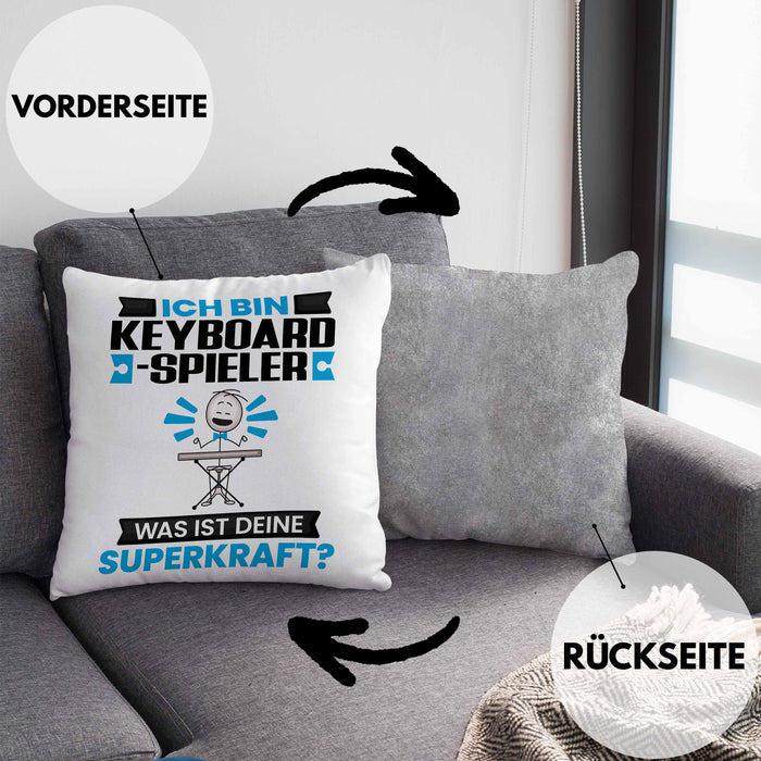 Keyboard-Spieler Kissen mit Füllung 40x40 Geschenk für Keyboard-Spieler Geburtstag Lustiger Spruch Was Ist Deine Superkraft (Grau) Grau Trendation