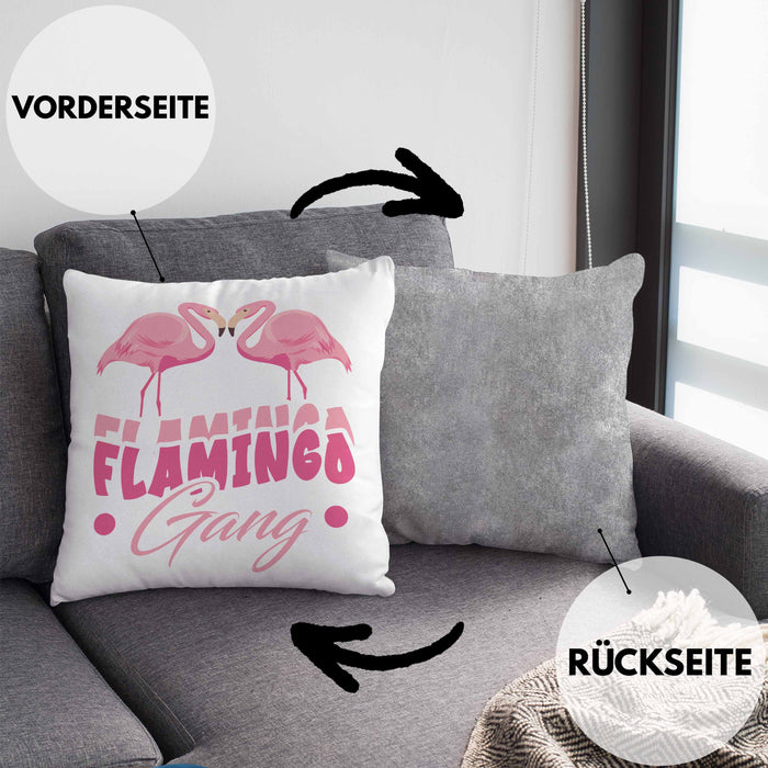 Flamingo Gang Kissen mit Füllung 40x40 Geschenkidee Pinke Flamingos JGA (Grau) Grau Trendation