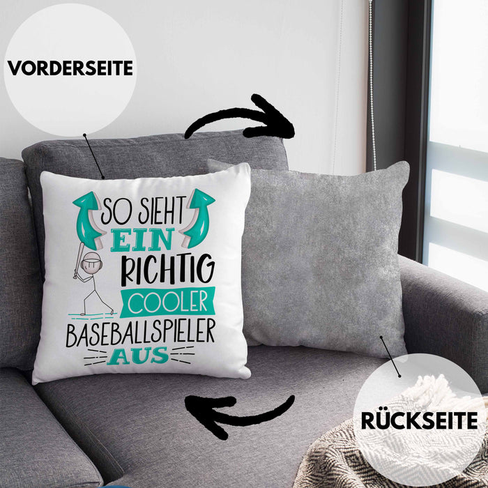 So Sieht Ein Richtig Cooler Baseballspieler Aus Geschenk Kissen mit Füllung 40x40 Lustiger Spruch Geschenkidee (Grau) Grau Trendation