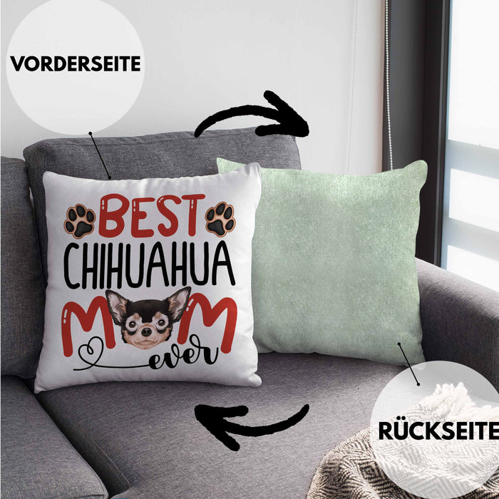 Chihuahua Mom Besitzerin Kissen mit Füllung 40x40 Geschenk Lustiger Spruch Geschenkidee Besitzerin Chihuahua Mama (Grau) Grün Trendation