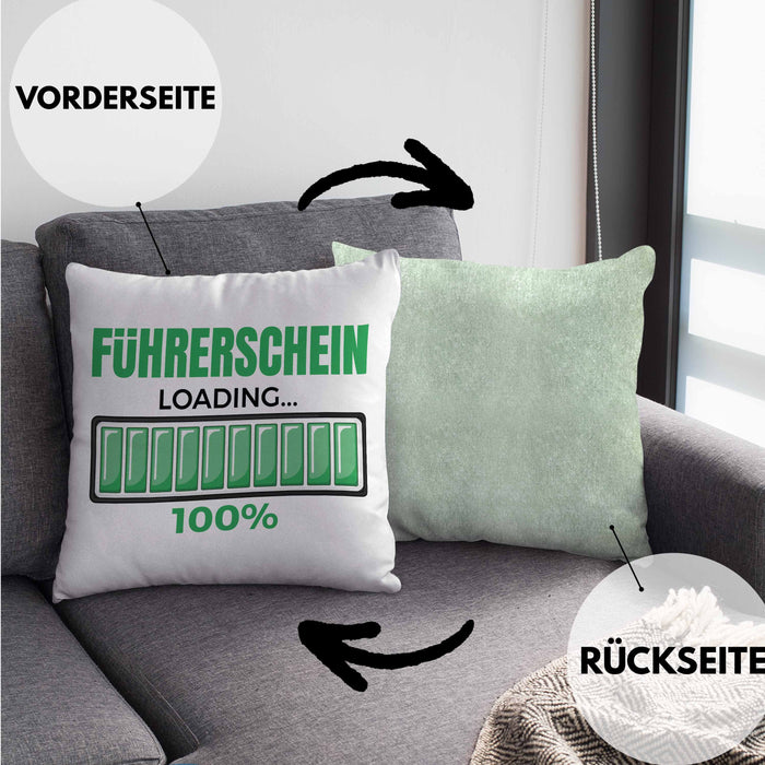 Führerschein Bestanden Geschenk Kissen mit Füllung 40x40 Bestandener Führerschein Führerschein Loading 100% Fahrschule (Grau) Grün Trendation
