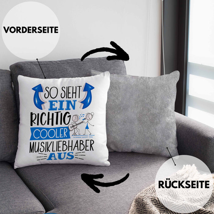 So Sieht Ein Richtig Cooler Musikliebhaber Aus Geschenk Kissen mit Füllung 40x40 Lustiger Spruch Geschenkidee (Grau) Grau Trendation