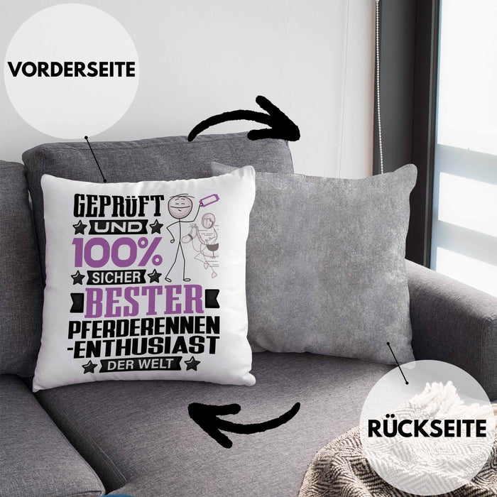 Pferderennen-Enthusiast Geschenk Lustiger Spruch für Pferderennen-Enthusiast Geschenkidee Bester Pferderennen-Enthusiast Der WeltKissen mit Füllung 40x40 (Grau) Grau Trendation