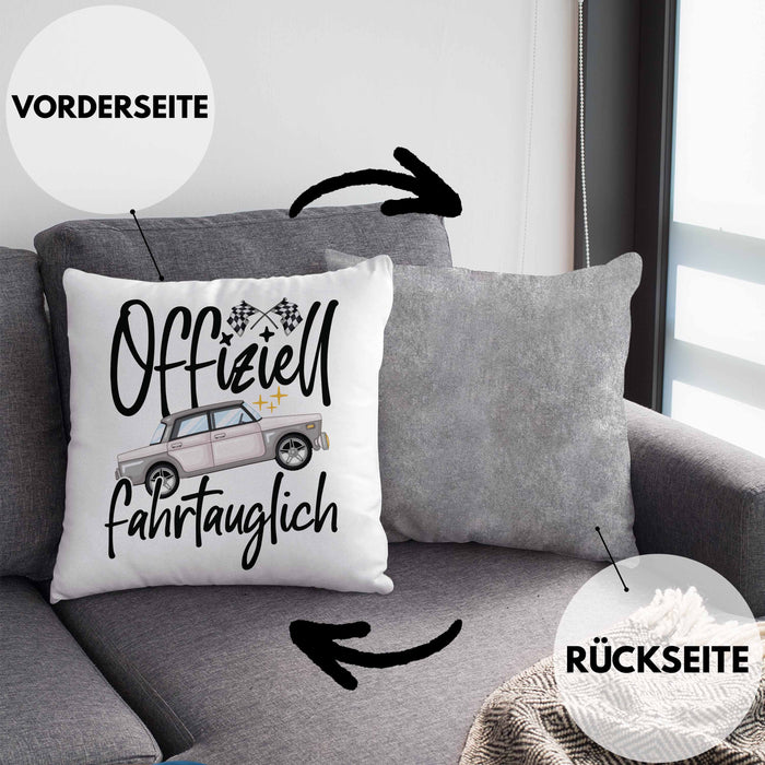 Führerschein Bestanden Geschenk Kissen mit Füllung 40x40 Bestandener Führerschein Offiziel Fahrtauglich Fahrschule (Grau) Grau Trendation