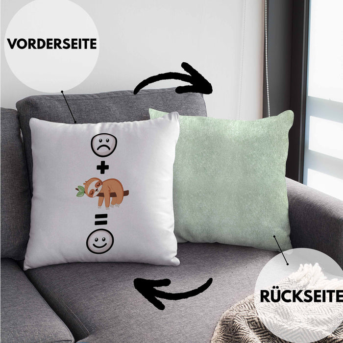 Faultier Kissen mit Füllung 40x40 Geschenk für Faultier Liebhaber :( + Faultier = :) Lustige Geschenkidee Geburtstag (Grau) Grün Trendation