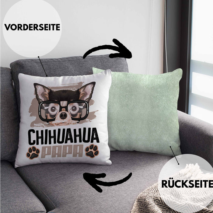 Chihuahua Papa Besitzer Kissen mit Füllung 40x40 Geschenk Lustiger Spruch Geschenkidee Chihuahua Liebhaber (Grau) Grün Trendation